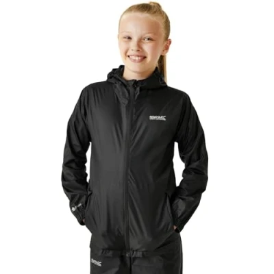 Imagen de Regatta Chaqueta Jacket III Impermeable y transpirable Ligera sin forro con capucha Jackets Waterproof Shell, Unisex niños, Black, 9 10