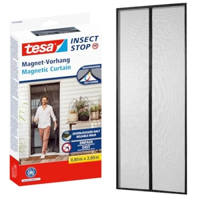 Imagen de tesa® Insect Stop Cortina Mosquitera Magnética con Cierre Automático Malla Protectora Contra Insectos para Puertas de Balcón y Patio Fácil Instalación sin Taladrar 2.0 m x 0.8