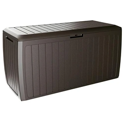 Imagen de Baul de jardin 290 litros Prosperplast Boxe Board plastico en color ocre oscuro 116,6 x 47 59,5 cm