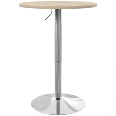 Imagen de HOMCOM mesa de bar redonda alta cocina comedor pie ajustable en altura 69 91 cm con bandeja giratoria 360 Base acero natural y gris