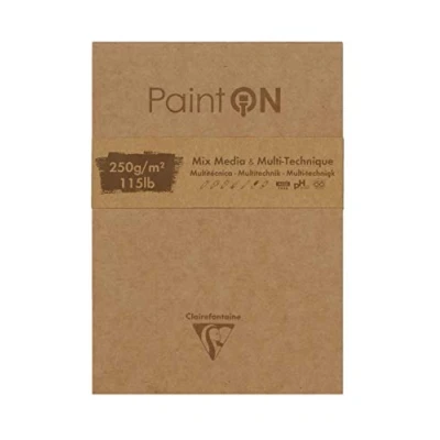 Imagen de Clairefontaine 975176C Bloque encolado con cabecera de papel dibujo Paint&#039;On 50 hojas 10,5 x 14,8 cm, 250 g, colores surtidos y manta kraft