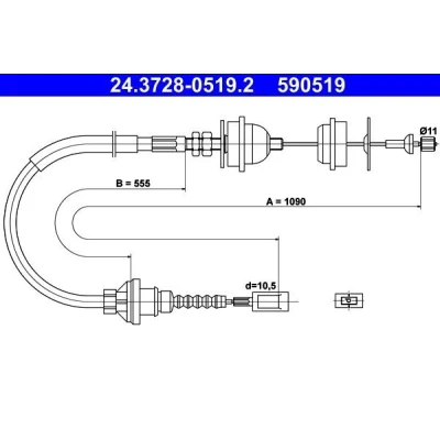 Imagen de ATE 24.3728 0519.2 Cable de Embrague CITROËN: Jumper I Furgón, FIAT: Ducato II Camión plataforma/Chasis, PEUGEOT: Boxer Furgón