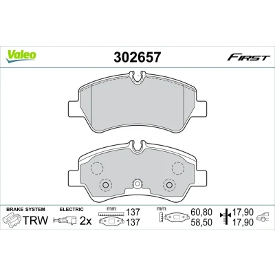 Imagen de VALEO 302657 Juego de pastillas freno Eje trasero con contacto avisador desgaste Chapa antichirridos FORD: Tourneo Custom V362 Bus