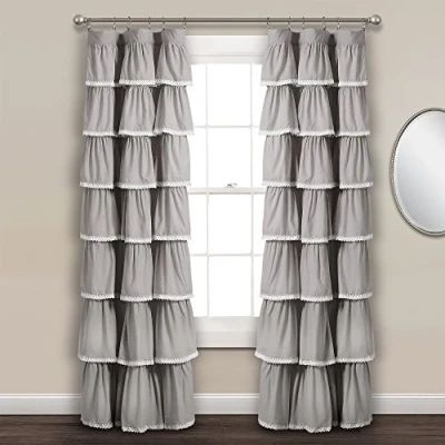 Imagen de Lush Decor Cortina de Encaje con Volantes, Color Gris, 213 x 132 cm