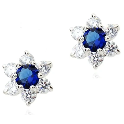 Imagen de Crystalline Azuria Mujer 18ct Chapado en Oro Blanco Flores Zafiro simulado Azul Cristales de Zirconia Pendientes tuerca para y Niña
