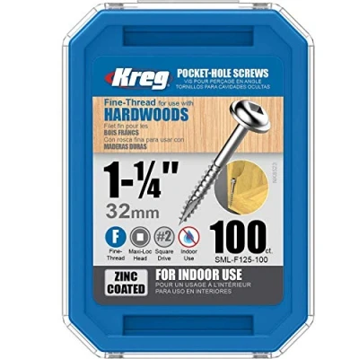 Imagen de KREG® Tornillos perforados galvanizados 32 mm/1,25 pulgadas, rosca fina, Maxi Loc, 100 unidades