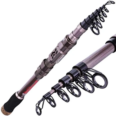 Imagen de Sougayilang Caña de Pescar telescópica 24 toneladas Fibra Carbono, Soporte Carrete mecanizado CNC Silver Rod 2.1M