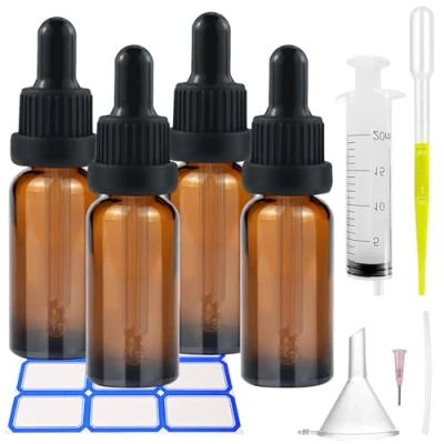 Imagen de Impoditiongs 4Pcs Ambar Frasco Cuentagotas Cristal 50ml, Botellas de Ámbar con Pipeta Cuentagotas, Embudo y Gotero, para Aceite Esencial Fragancias (Marrón)