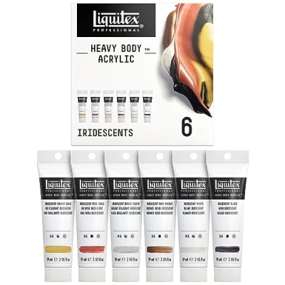 Imagen de Liquitex Acrílico Heavy Body Set de pintura acrílica para bellas artes cuerpo espeso calidad profesional, 6x59ml iridiscentes