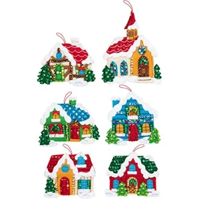 Imagen de Kit de Adornos Fieltro a Cuadros, algodón, Pueblo navideño, Talla única