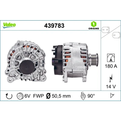 Imagen de VALEO 439783 Alternador 14V 180A VOLKSWAGEN: Transporter 5, 5 Bus, Golf 7, AUDI: A3 Berlina, Hatchback, SKODA: Octavia 3 Combi