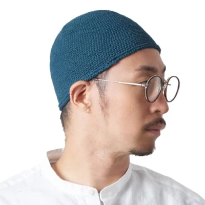 Imagen de CHARM Cráneo Gorra Islam Gorros Beanie Sombrero Kufi Mano Hecho Hombres Azul L