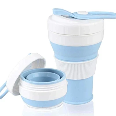 Imagen de AniSqui taza de café plegable silicona con tapas (450ml, a prueba fugas, sin BPA, reutilizable, café, portátil