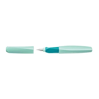 Imagen de Pelikan Twist Mint, Pluma Estilográfica Ergonómica, para Diestros y Zurdos, la Escuela Oficina, Plumín M de Acero Inoxidable, Cartucho Azul Largo Incluido, Recargable
