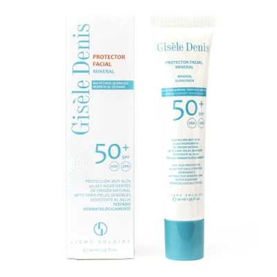 Imagen de GISÈLE DENIS Protector Solar Facial Mineral, 40 ml, Protección FPS50+, Textura Ligera, Cuidado de Piel, Resistente al Agua, para Todas Pieles, Tacto Seco, con Ingredientes Naturales, Uso Diario