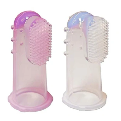 Imagen de 2 x Cepillo Dental de Dedo para Bebé Silicona Masajeador Encías Niños (Transparente &amp; Rosado)