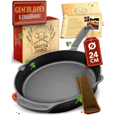 Imagen de KRUSTENZAUBER sartén de hierro fundido para inducción 24 cm, incluye instrucciones y libro recetas, fundido,