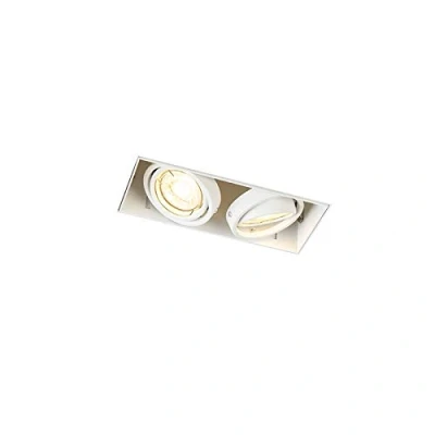 Imagen de Qazqa Moderno Foco empotrado blanco orientable sin molduras 2 luces ONEON Trimless Acero Rectangular Adecuado para LED Max. x 50 Watt