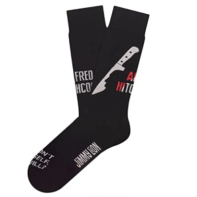 Imagen de Jimmy Lion Calcetines color negro con estampados de Hitchcock Knife, fabricados en algodón peinado primera calidad. Talla 41 46 media caña. ¡Camina estilo!