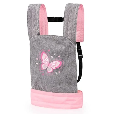 Imagen de Bayer Design EasyCarry 62233AA Portador, portabebé para muñecas, Ajustable, Delantera y Trasera, Accesorio, Color Gris, Rosa, Mariposa, 46 x 33 cm