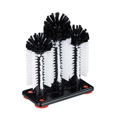 Imagen de Relaxdays 2 Cepillos Limpia Vasos con Ventosa, Lavavasos Hostelería, Manual, Bar, Fiesta, 22 x 18,5 9,5 cm, Blanco Negro