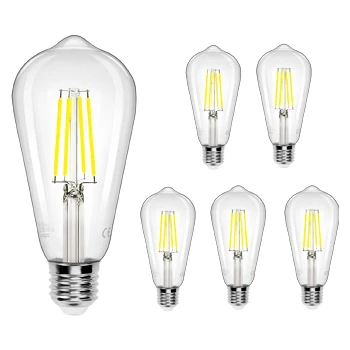 Imagen de Aigostar Bombilla LED E27 con Filamento,Luz Fria 6500K,8W(Equivalente a 75W),1050 Lúmenes,No Regulable,Bombillas Decorativas,Pack De 5 Uds