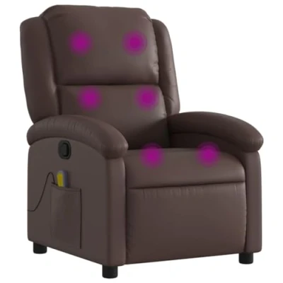 Imagen de vidaXL Sillón de Masaje Reclinable, Silla con Respaldo Reposabrazos, TV Relax Descanso, Asiento para Salón Hogar, Cuero Sintético Marrón