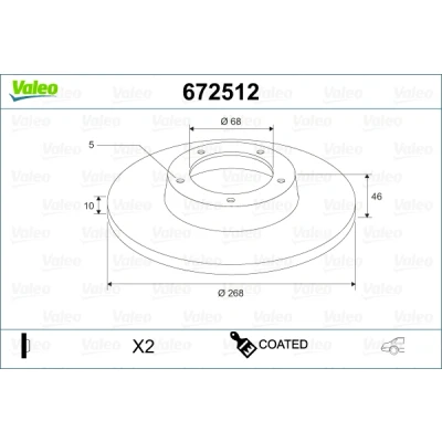 Imagen de VALEO 672512 Disco de freno Eje trasero 268 10 5 macizo revestido SEAT: Alhambra I, VOLKSWAGEN: Sharan FORD: Galaxy Mk1 MPV