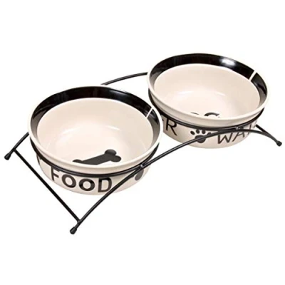 Imagen de Juego de dos cuencos cerámica para perros Trixie Eat on Feet, 1,6 litros, multicolor