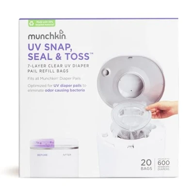 Imagen de Munchkin Bolsas de recambio UV Snap, Seal &amp; Toss para cubo pañales, capacidad 600 20 unidades