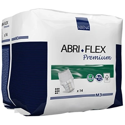 Imagen de ABENA Abri Flex Premium Pañales, cintura alta, talla mediana 3 (Tamaño de cintura/cadera 80 110 cm), Absorción 2400 ml