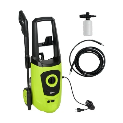 Imagen de DURHAND Hidrolimpiadora de Alta Presión 1800W Caudal 510 L/h con Bomba Aluminio Parada Automática 150 Bar Manguera 6 m Incluye Botella Jabón Boquilla Cepillo Verde y Negro