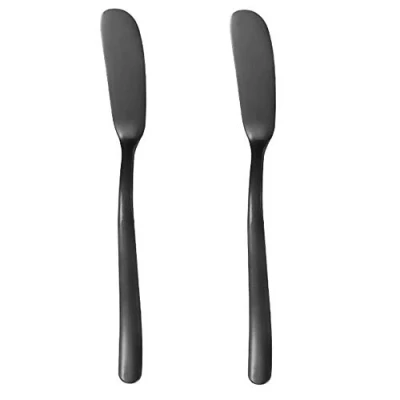Imagen de Frolahouse Cuchillo de mantequilla acero inoxidable, juego 2, espumador mantequilla, servir tu espadas desayuno, queso y condimentos negro
