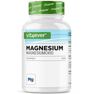 Imagen de magnesio 365 cápsulas (12 meses) 665 mg por cada, de los cuales 400 elemental Altamente dosificado Sin aditivos indeseables Vegano