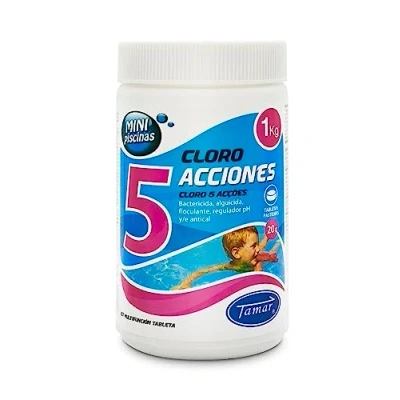 Imagen de Tamar Cloro 5 Acciones, Tabletas Multifuncion de 20 grs, Especial para Mini Piscinas, 1 Kilo