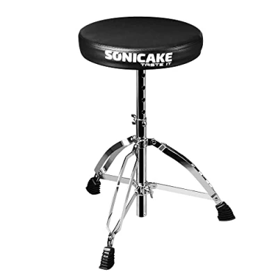Imagen de SONICAKE Taburete para batería Ajustable en Altura de Plegable con Asiento Acolchado Antideslizante Negro