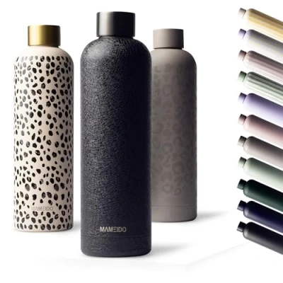 Imagen de MAMEIDO Botella termica 750ml agua acero inoxidable antigoteo, sin BPA, termo para bebidas frías y calientes (Crystal Black, 0,75l)