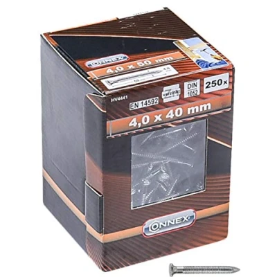 Imagen de Connex hv4440 250 chiodi di ancoraggio 4,0 x 40 mm, conformi con din 1052, omologati per l&#039;edilizia, in confezione cartone