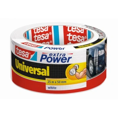 Imagen de tesa Extra Power Universal, Cinta Adhesiva Americana Reforzada para Reparar, Fijar, Agrupar, Reforzar o Sellar, Blanca, 25 m x 50 mm