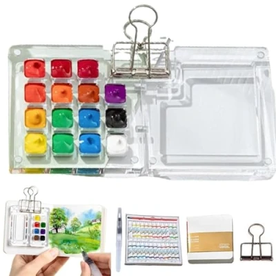 Imagen de Pocketartist Watercolor Travel Set, Veralea Watercolor, Mini Paint Palette, Portable Sketchbook Palette Wooden (Acrylic15)