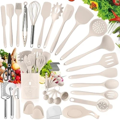 Imagen de TWBEST Utensilios Cocina De Silicona,Antiadherente,No Tóxicas Resistentes Al Calor Antiadherente 56 Piezas + 20 Ganchos