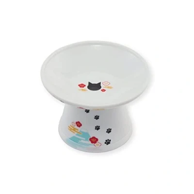 Imagen de Necoichi Cuenco Elevado Extra Ancho para Comida Gatos (edición Fuji, Ancho), Color Blanco