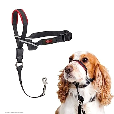 Imagen de collar Ronzal Optifit HALTI para evitar que tu perro tire de la correa, Ajustable y Ligero, con banda nariz acolchada. Adiestramiento canino antitirones perros medianos (Talla M)