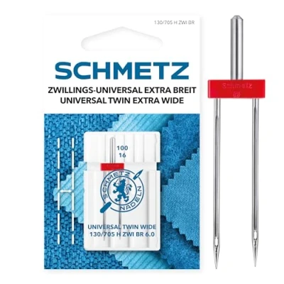 Imagen de SCHMETZ Aguja para máquina de coser 1 Gemela Universal extraancha 6,0/100 130/705 H ZWI BR NE 6,0 Solo máquinas domésticas con función zigzag
