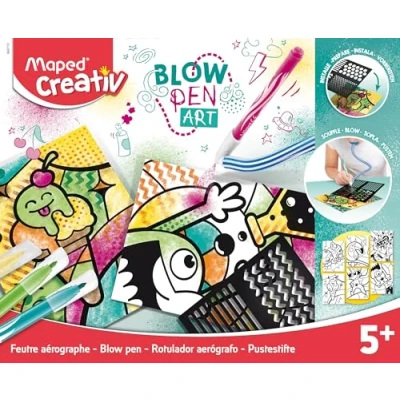 Imagen de Maped Set de Manualidades para Niños Blowpen Art A Partir 5 Años Colorear Soplando la Tinta Incluye 1 Accesorio Aerógrafo, 6 Rotuladores, Tarjetas Impresas y Plantilla