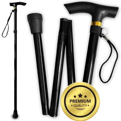 Imagen de OrtoPrime Bastón Plegable Y Extensible para Mayores Bastones ortopédicos Caminar Mujer Hombre Ancianos, Negro