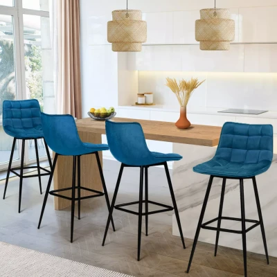 Imagen de IDMarket Juego de 4 taburetes bar Mady terciopelo azul