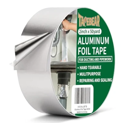Imagen de TAPEBEAR Cinta Adhesiva de Aluminio 50mm x 46m Sella, repara y aisla Resistente al agua altas temperaturas, para Sellar Sistemas, conductos Aire Acondicionado