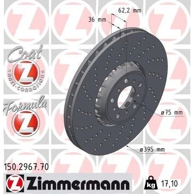 Imagen de ZIMMERMANN disco de freno BMW: X6, X5 395mm 36mm 10/5 5Taladro(s) 112mm ventilado, perforado, dos piezas 150.2967.70 Discos