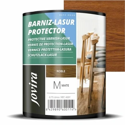 Imagen de JOVIRA PINTURAS BARNIZ LASUR Protector Mate al Agua. Protege, decora y embellece todo tipo de madera. (750 Mililitros, Roble)